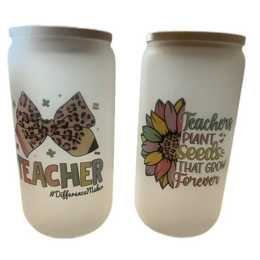 16 oz. Frosted glass teacher tumbler. Drinkware Water Bottles Cup Portable Washable Reusable