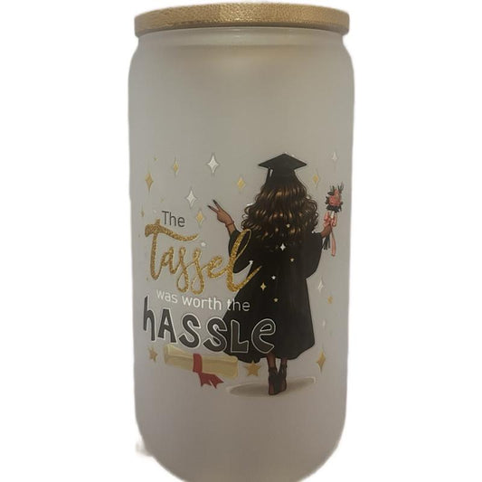 16 oz. Graduation Frosted Glass Tumblers Drinkware Cup Straw Reusable Stylish Beverage