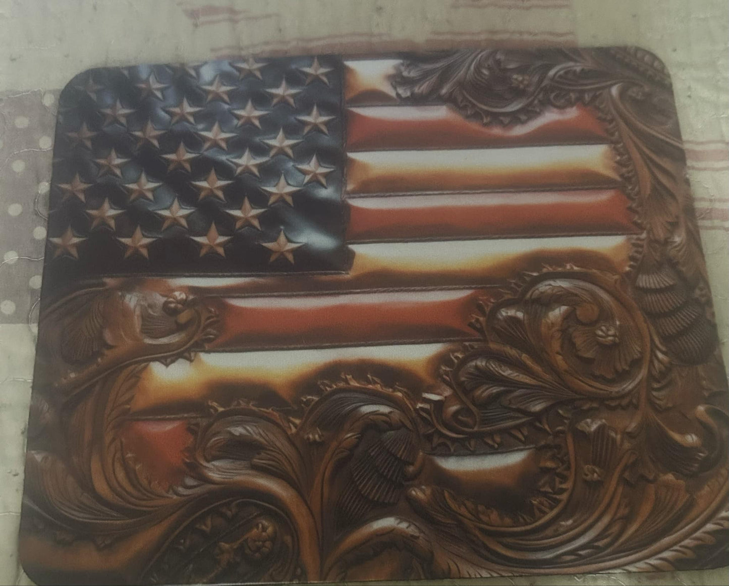 American flag with woodgrain mousepad