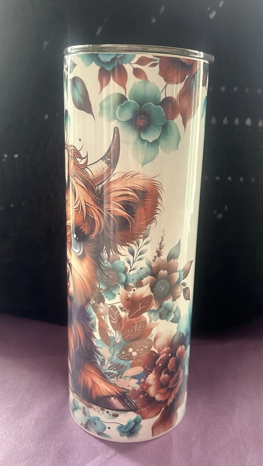 20 Oz Stainless Steel adorable Highland Cow Tumbler